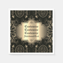 Serviette En Papier Abstrait Floral Noir Et Or