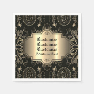Serviette En Papier Abstrait Floral Noir Et Or