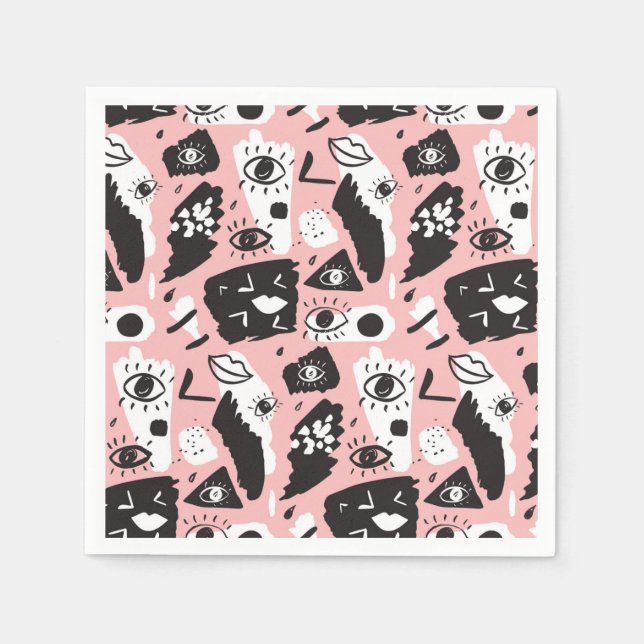 Serviette En Papier Abstrait moderne Motif oeil et lèvres (Devant)