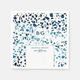 Serviette En Papier Abstrait moderne Terrazzo Mosaic Mariage bleu