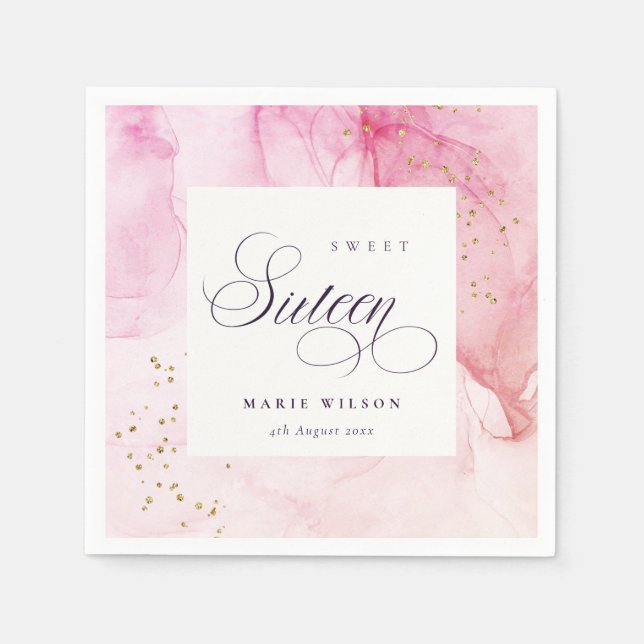 Serviette En Papier Abstrait Pastel rose pourpre doux 16 Anniversaire (Devant)