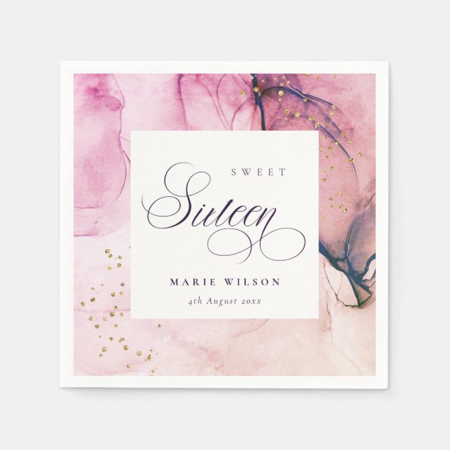 Serviette En Papier Abstrait Pastel rose violet marine douce 16 Annive (Devant)