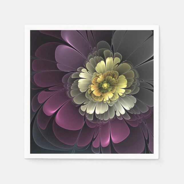 Serviette En Papier Abstrait Purpur moderne Khaki Gris Fleur fractale  (Devant)