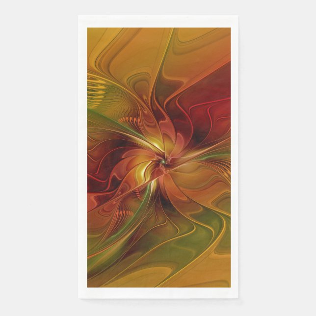 Serviette En Papier Abstrait Rouge Orange Brown Vert Fractal Art Flowe (Devant)