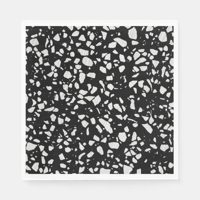 Serviette En Papier Abstrait Terrazzo Mosaic Motif noir et blanc (Devant)