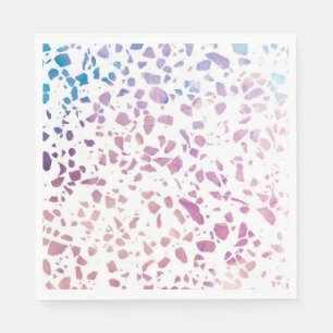 Serviette En Papier Abstrait Terrazzo Mosaic rose et Motif bleu