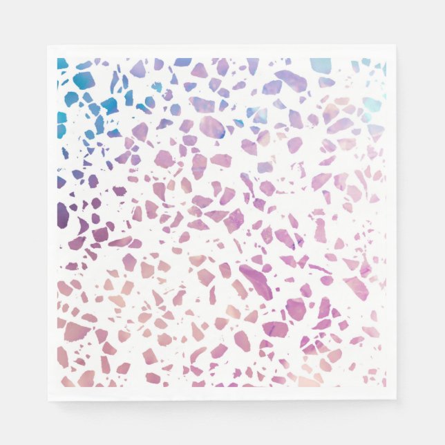 Serviette En Papier Abstrait Terrazzo Mosaic rose et Motif bleu (Devant)