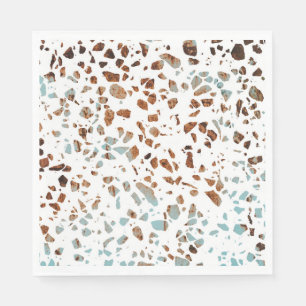 Serviette En Papier Abstrait Terrazzo Mosaic rouille Brown & Motif ble