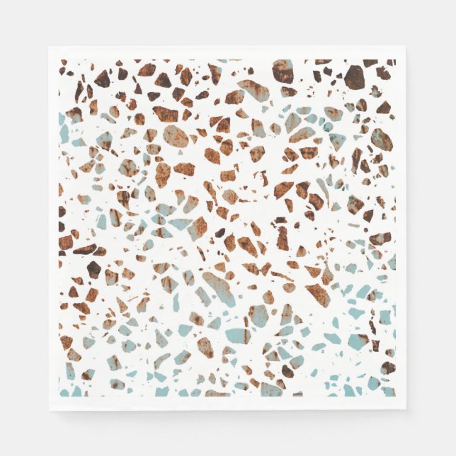 Serviette En Papier Abstrait Terrazzo Mosaic rouille Brown & Motif ble (Devant)