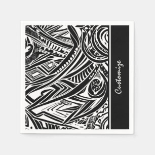 Serviette En Papier Abstrait tribal noir et blanc