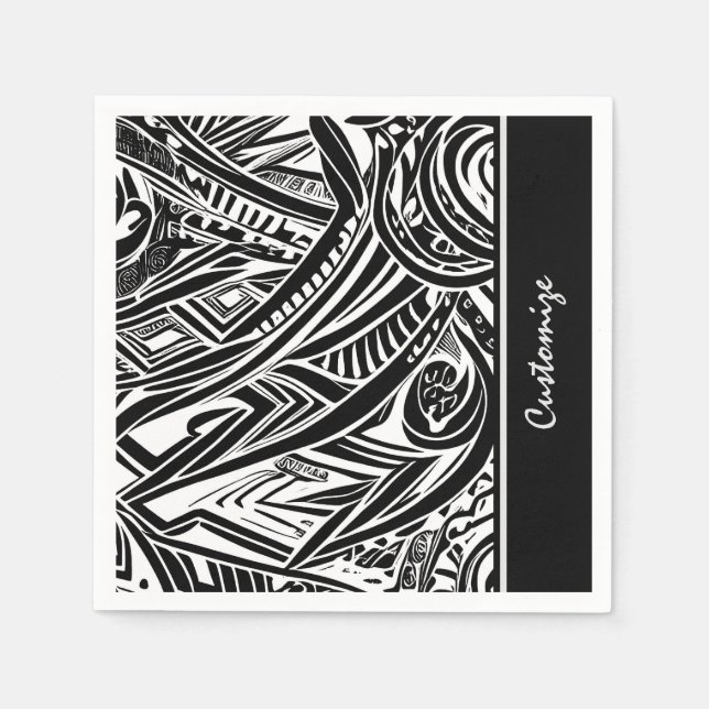 Serviette En Papier Abstrait tribal noir et blanc (Devant)