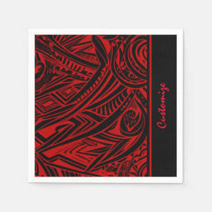 Serviette En Papier Abstrait Tribal Noir Et Rouge