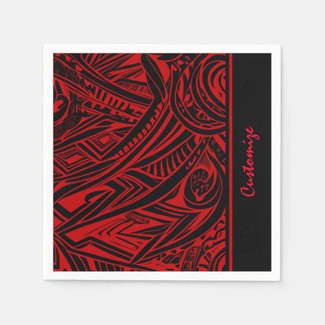 Serviette En Papier Abstrait Tribal Noir Et Rouge (Devant)