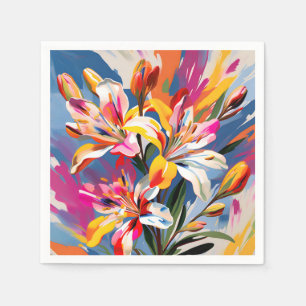 Serviette En Papier Abstraite Alstroemeria Fleurs vibrantes