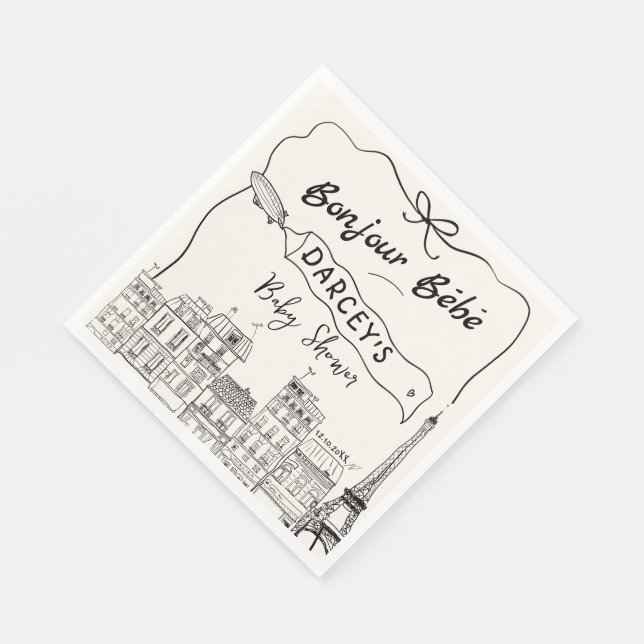 Serviette En Papier Accueil Baby shower Français Hand Drawn Bonjour (Coin)
