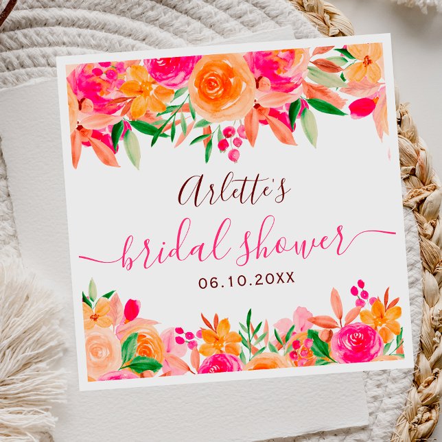 Serviette En Papier Accueil de la douche de mariage à l'aquarelle flor (Bold fall floral watercolor bridal shower welcome napkins)