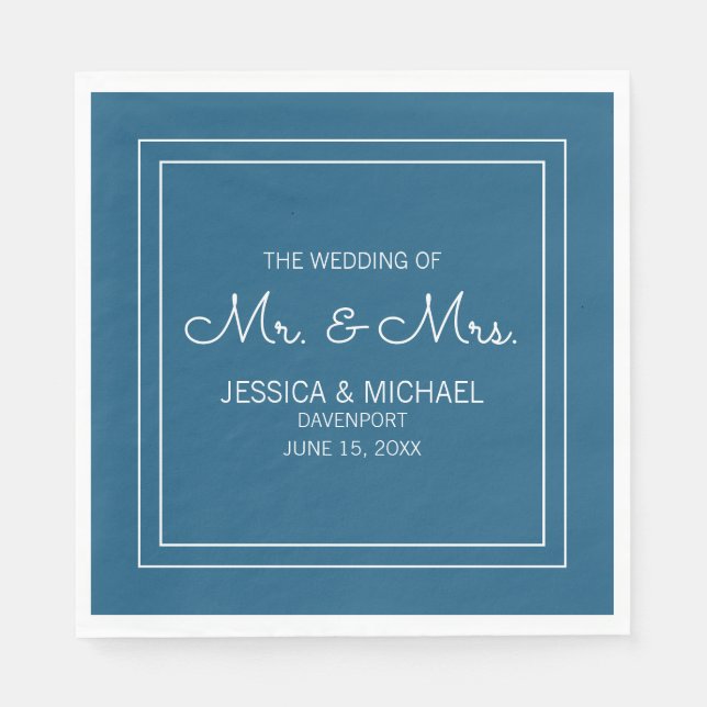 Serviette En Papier Accueil Mariage Moderne Elégant Bleu Bleu Chic (Devant)