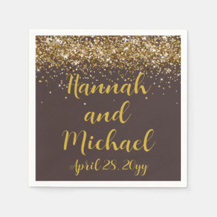 Serviette En Papier Accueil Mariage personnalisé Brown & Or personnali