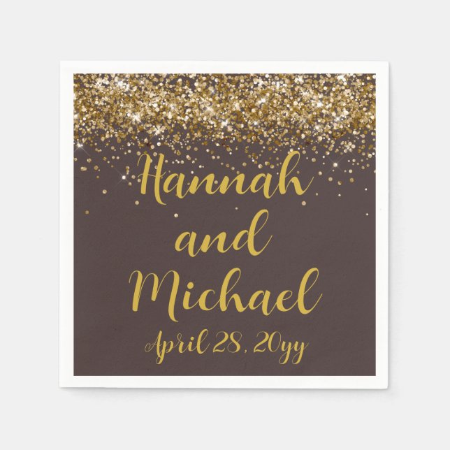Serviette En Papier Accueil Mariage personnalisé Brown & Or personnali (Devant)