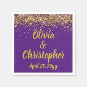 Serviette En Papier Accueil Mariage personnalisé Purple Gold Personnal