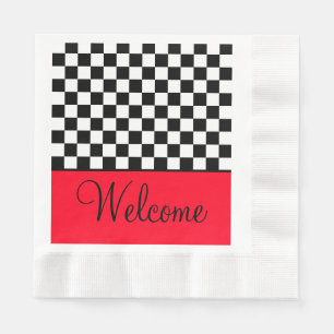 Serviette En Papier Accueil noir et blanc À damiers