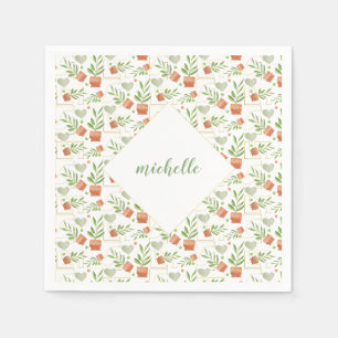 Serviette En Papier Accueil Plantes En Pots Céramiques Motif Aquarelle