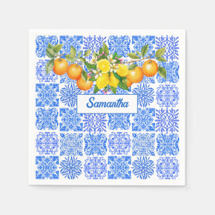 Serviette En Papier Acitrus bleu sicilien jaune azulejo méditerranéen