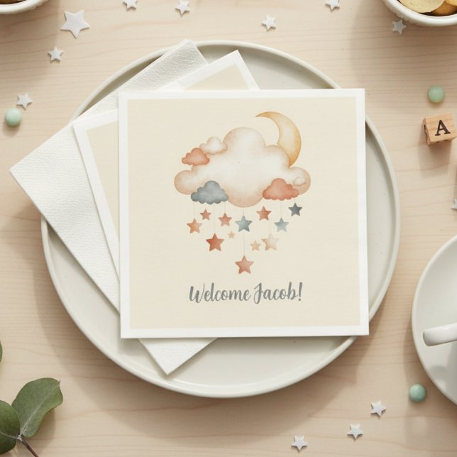 Serviette En Papier Adoption Shower – Dreamy Star Welcome (Boho baby shower napkin)