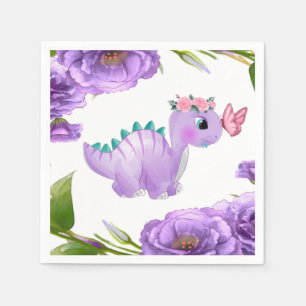 Serviette En Papier Adorable Dinosaure Violet Baby shower Floral Napki