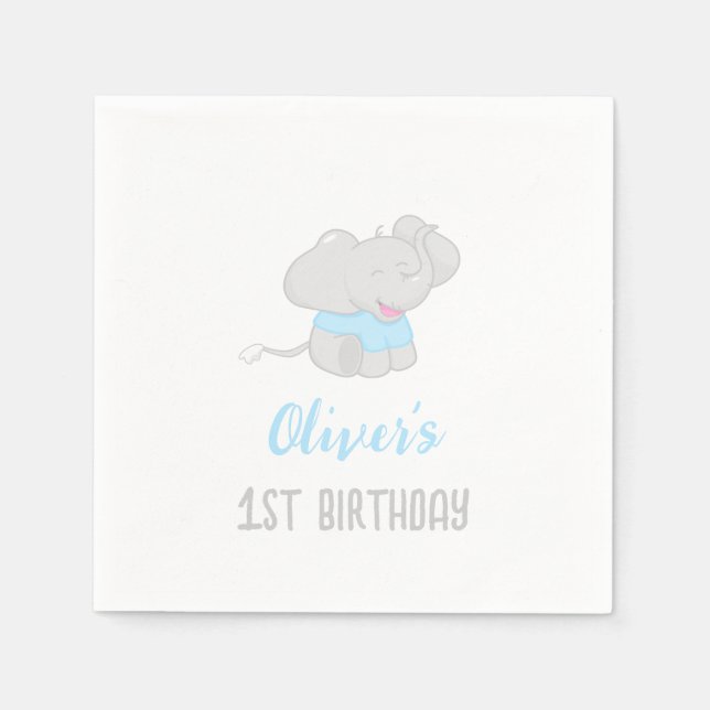 Serviette En Papier adorable éléphant 1er anniversaire garçon (Devant)