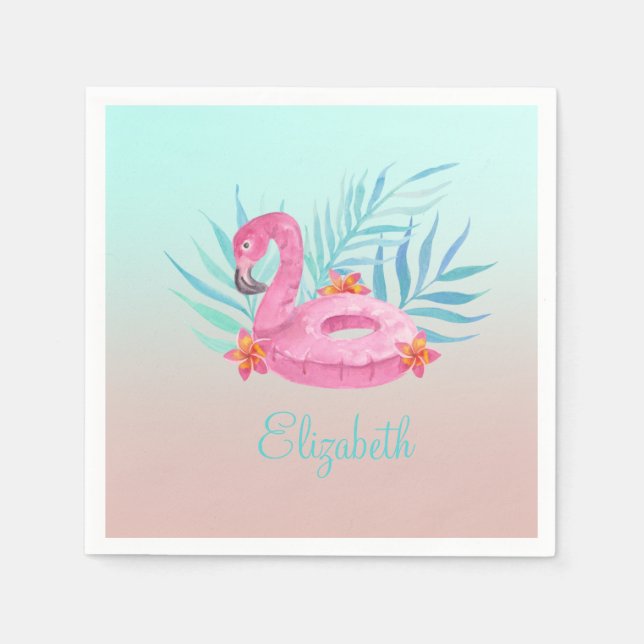 Serviette En Papier Adorable Flamant rose rose  Feuilles (Devant)