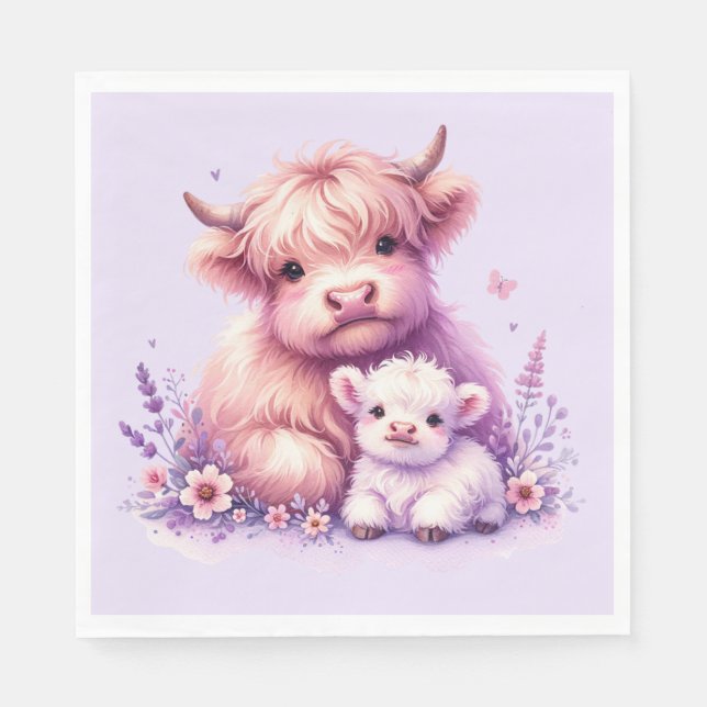 Serviette En Papier Adorable Floral Highland Baby shower de vache (Devant)