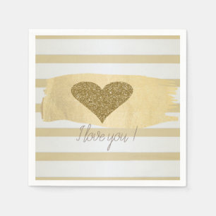 Serviette En Papier Adorable Gold Parties scintillant Coeurs Stripes-J