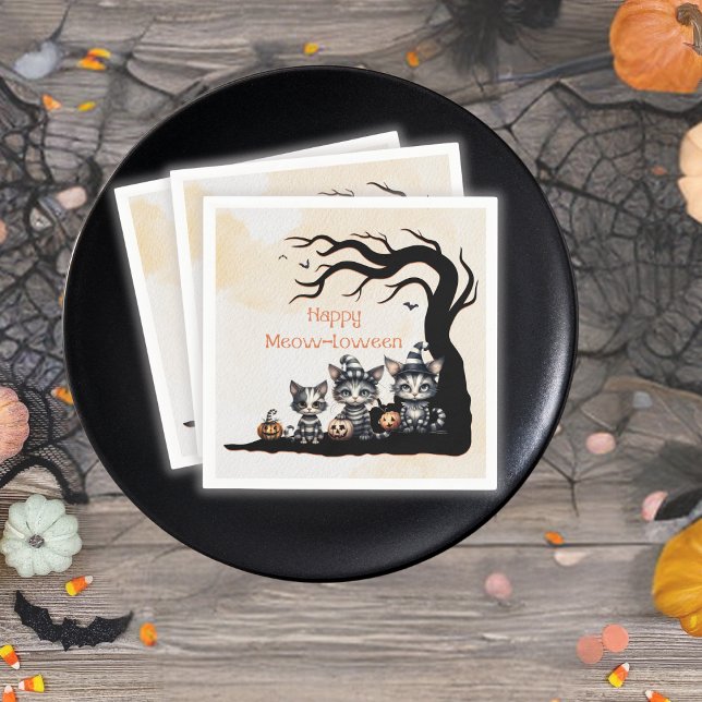 Serviette En Papier Adorable Halloween Éffrayant rayé Fantôme Kitten (Créateur téléchargé)