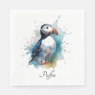 Serviette En Papier Adorable Macareux au lavis, personnalisé