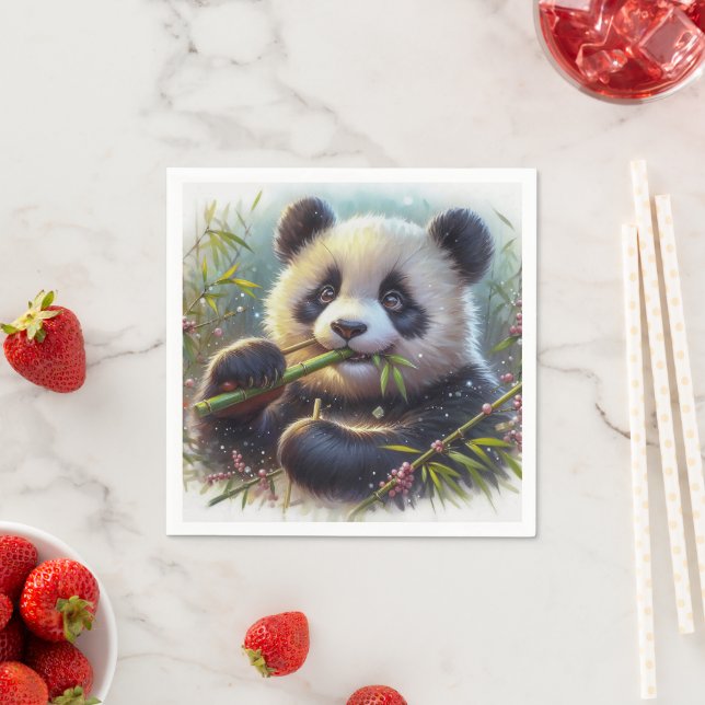Serviette En Papier Adorable Ours De Panda Mangeant Bambou (En situation)