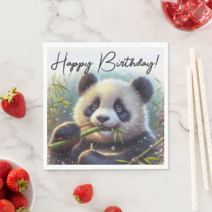 Serviette En Papier Adorable Ours De Panda Manger Bambou Joyeux Annive