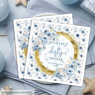 Serviette En Papier Adorable Pastel Blue Gold Flowers Papier serviette