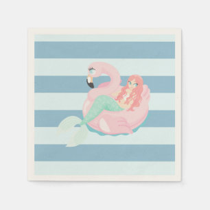 Serviette En Papier Adorable sirène sur bandes bleu clair