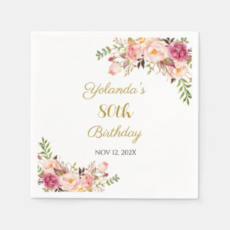 Serviette En Papier Adult Birthday Napkins, Floral Burgundy Napkins