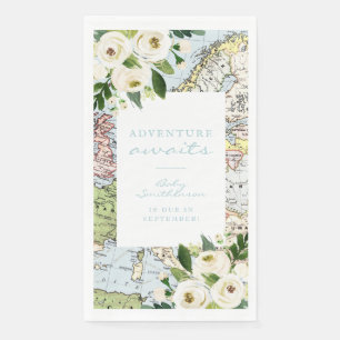 Serviette En Papier Adventure Await Baby shower Floral Map