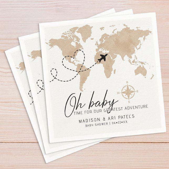 Serviette En Papier Adventure Await Baby shower Map Napkins (Baby Shower Party Napkins)