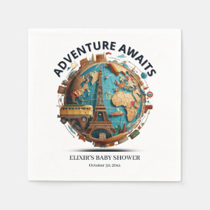Serviette En Papier Adventure Await Modern Globe Baby shower