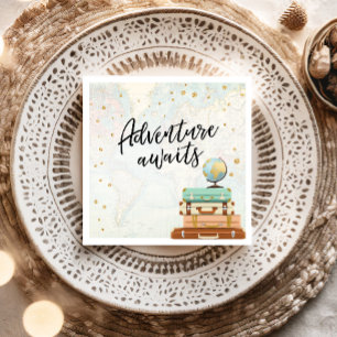 Serviette En Papier Adventure Await Travel Gold Confetti Baby shower