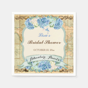 Serviette En Papier Adventure Await Vintage World Map Blue Hydrangeas