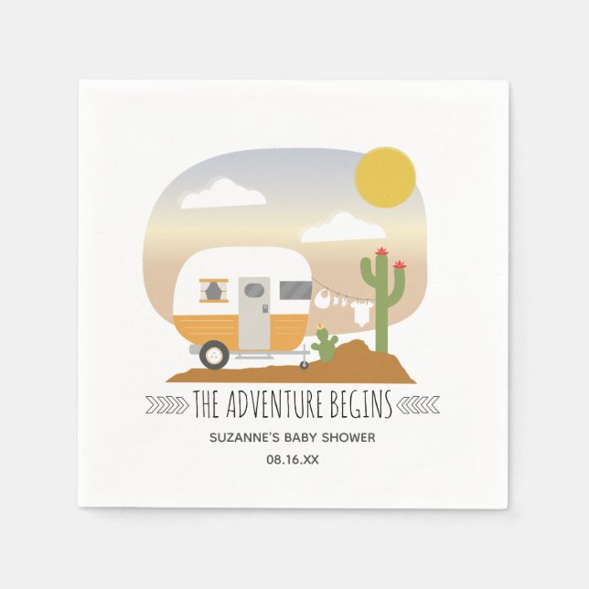 Serviette En Papier Adventure Orange Camper Clothesline Baby shower (Devant)