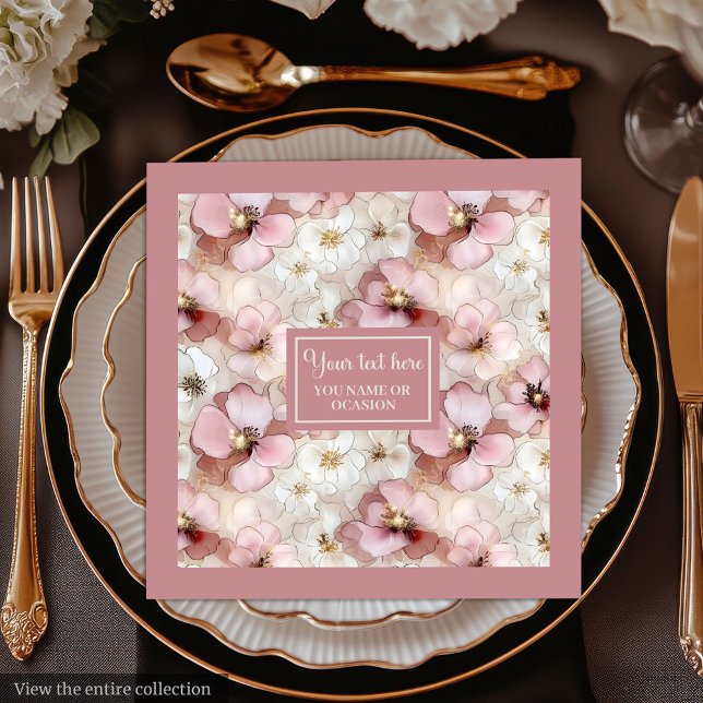 Serviette En Papier Aerial Pink and Gold Napkins Ethereal Monogram (Aerial Pink and Gold Napkins Ethereal Monogram)