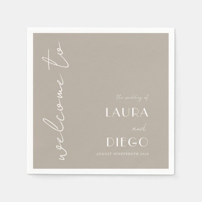 Serviette En Papier Affiche de bienvenue Mariage neutre simple (Devant)