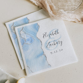 Serviette En Papier Agate Geode Script Bébé Bleu Mariage argent