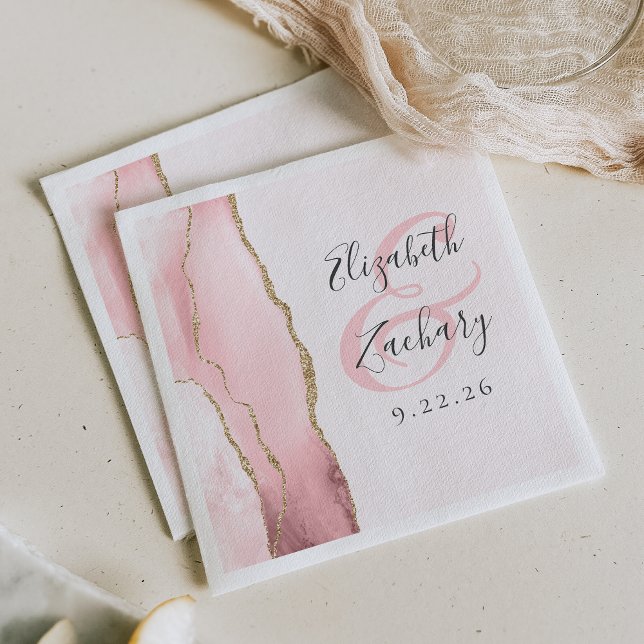 Serviette En Papier Agate Geode Script Blush Pink Gold Mariage (Créateur téléchargé)